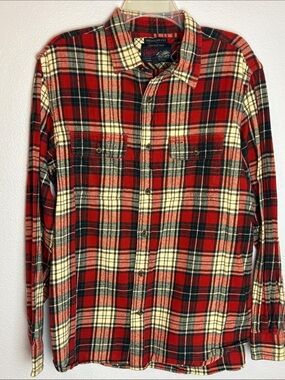Old Navy Vintage Flannel Regular Fit Red Cream Plaid Button-Down Flannel Shirt